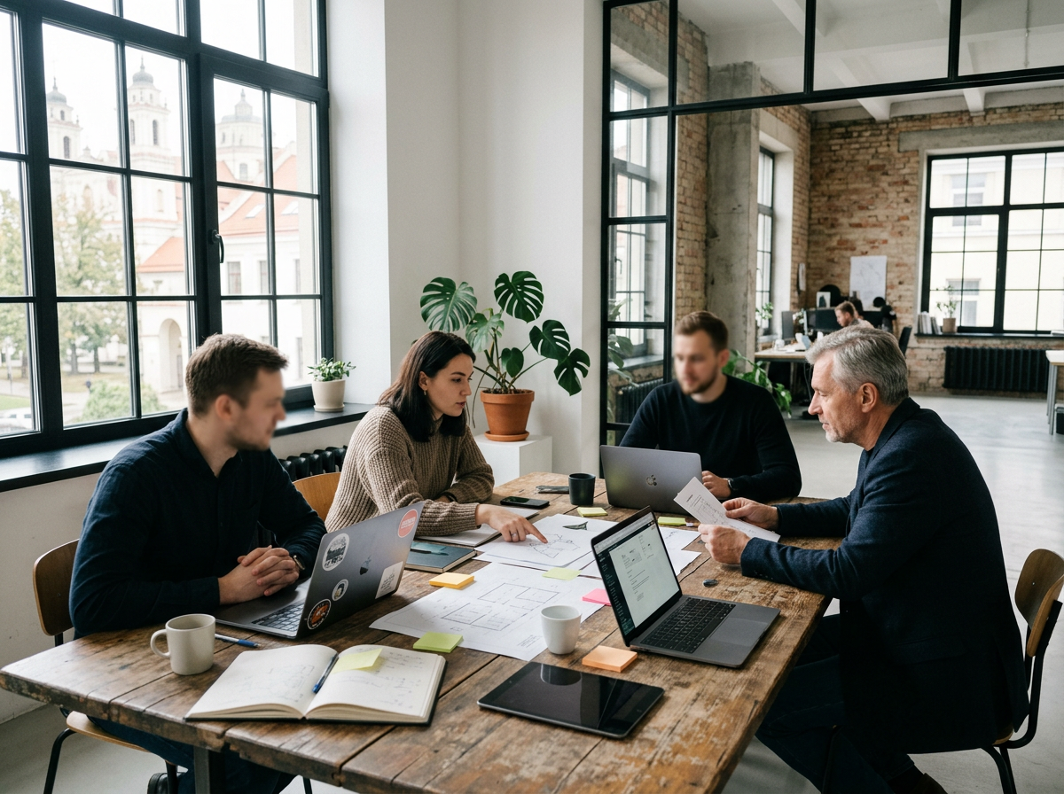 Founders working together in a Vilnius office
